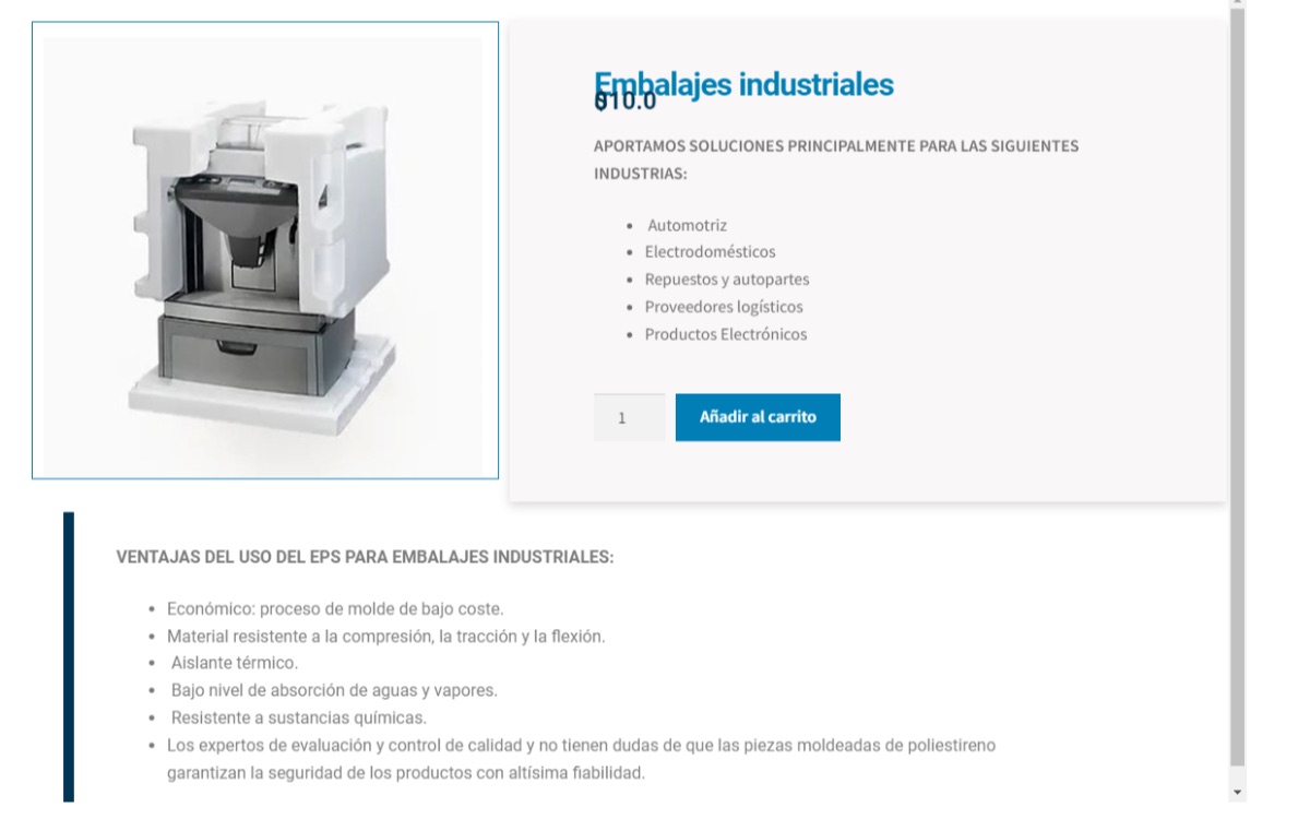 Ficha de producto en la web vieja de Macropor: el precio queda encimado sobre el título